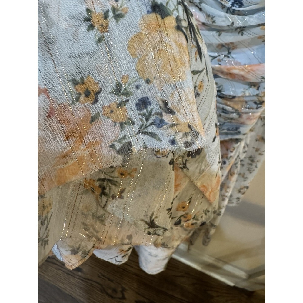 Mac Duggal Floral Print Ruched Cap Sleeve High Low Gown Blue Multi Size 6 - Picture 9 of 13